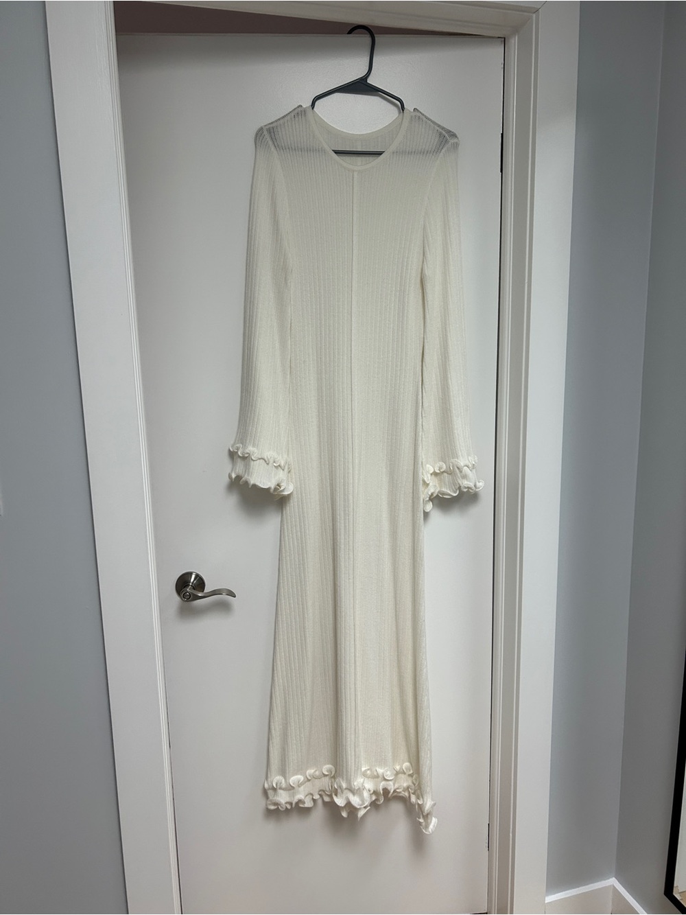 Commense Semi-Sheer Piping Ruffle Drawstring Knit Dress - Picture 5 of 5
